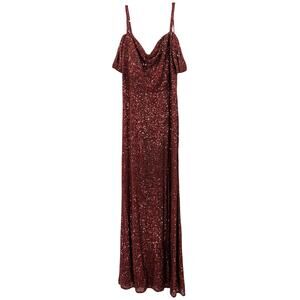 NW Nightway Size 4 Sequin Maxi Dress Off the Shoulder Slit Evening Event Gown
